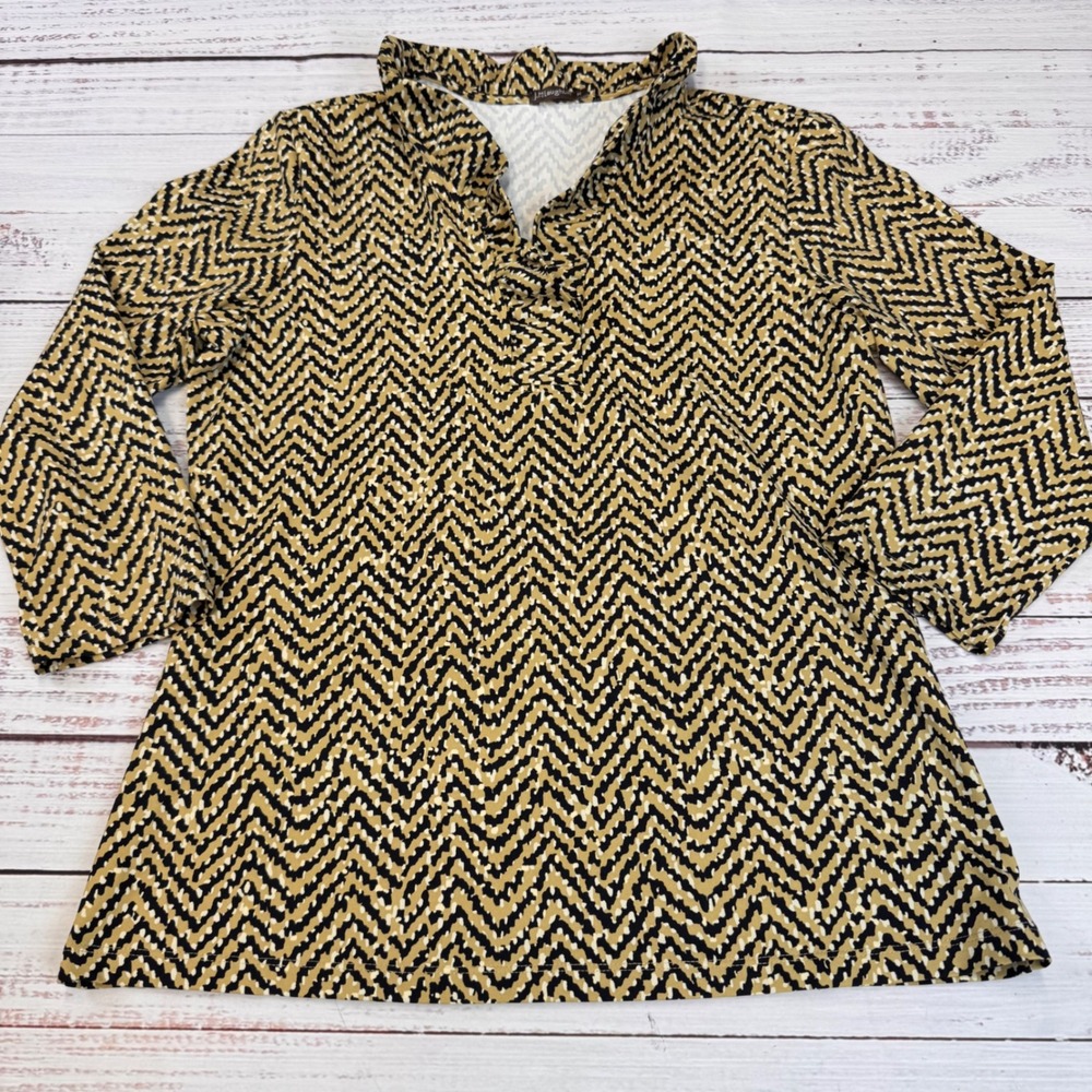 J. McLaughlin Women's‎ M Zigzag Print Long Sleeve Ruffle Collar Top